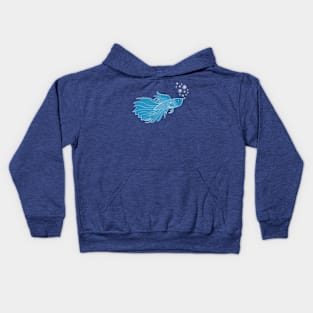 Darker Blue Beta Fish Making a Bubble Nest Kids Hoodie